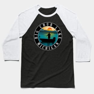 Big Chub Lake Fishing Michigan Sunset Baseball T-Shirt